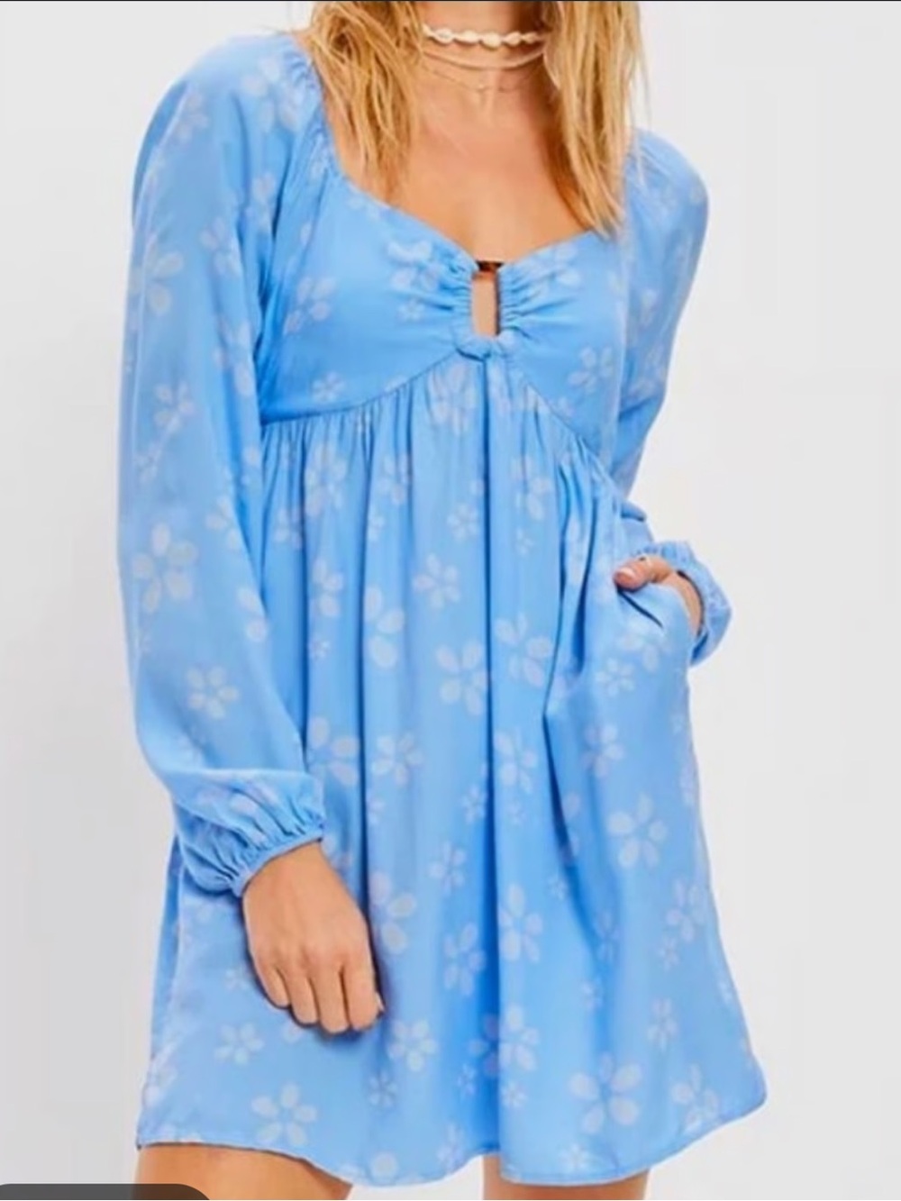 American Eagle Blue Babydoll Y2K Floral Mini Dress